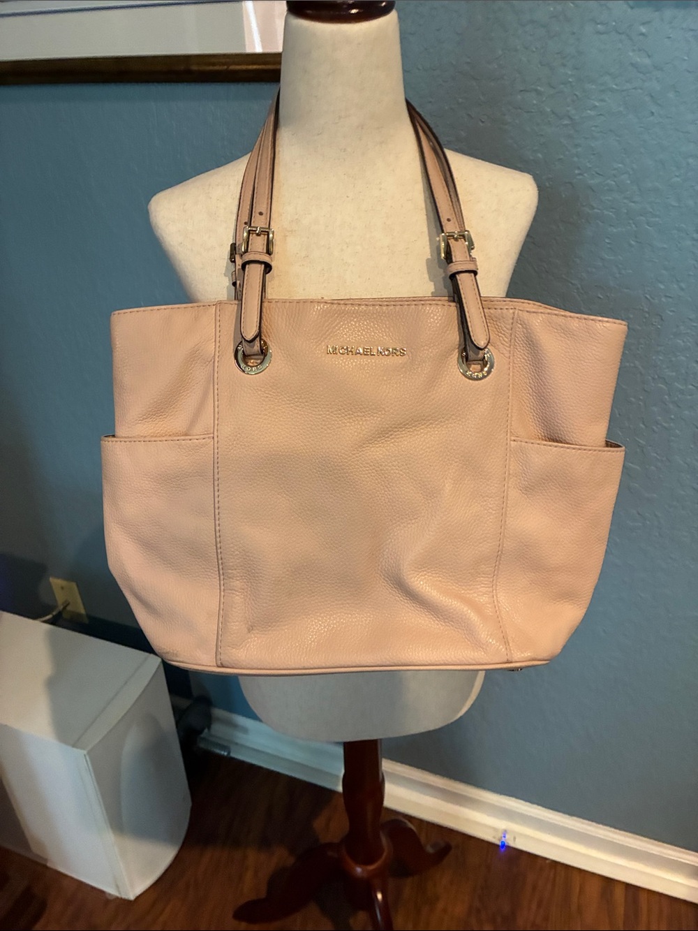 Michael Kors Pale Blush Leather Tote with Gold-Tone Hardware